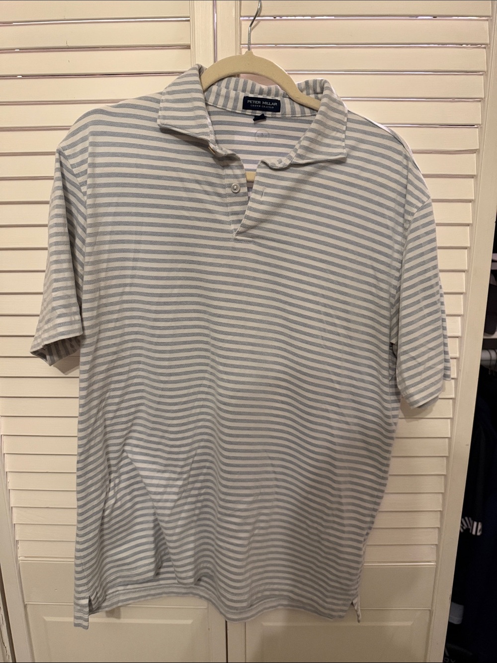 Peter Millar Light Gray and White Striped Polo Shirt